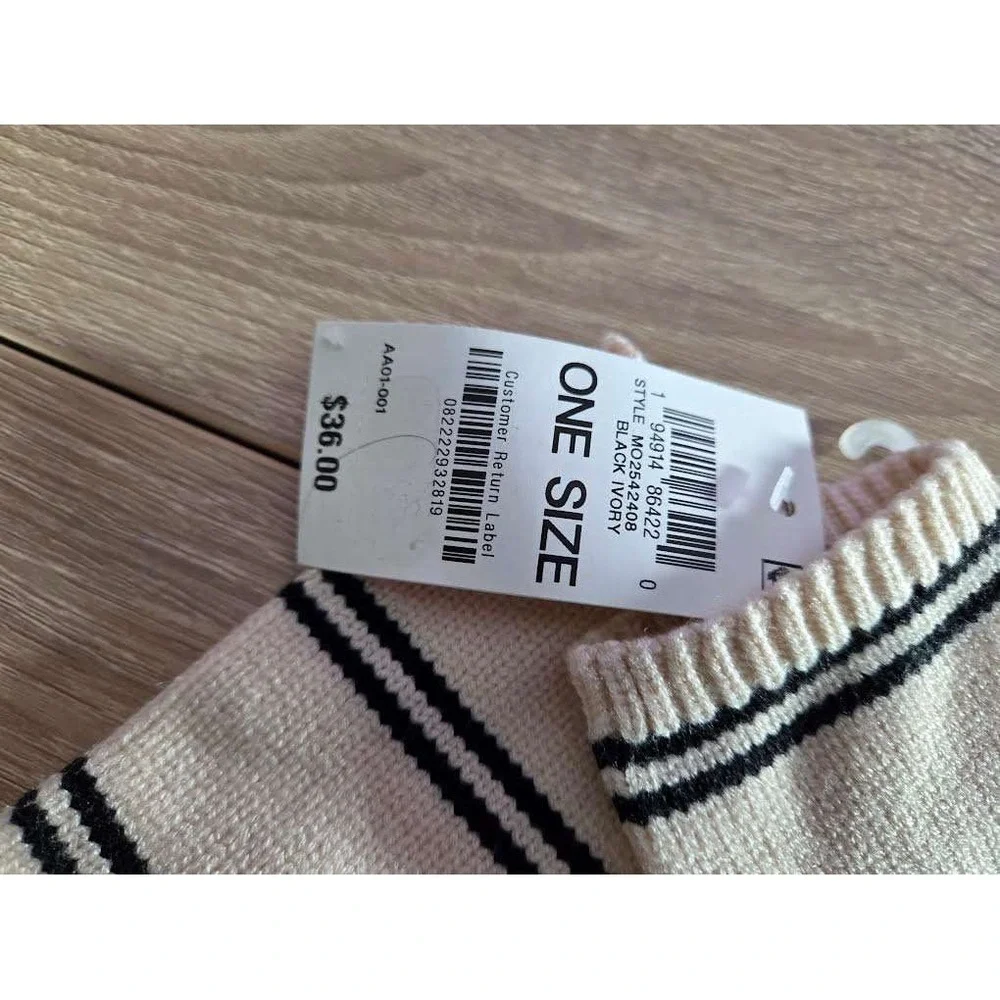 On 34th Womens Convertible Fingerless Mitten Gloves Black Ivory Stripe MO2542408
